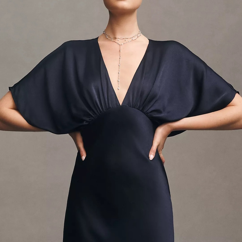 BHLDN Amelia Deep-V Satin Maxi Dress